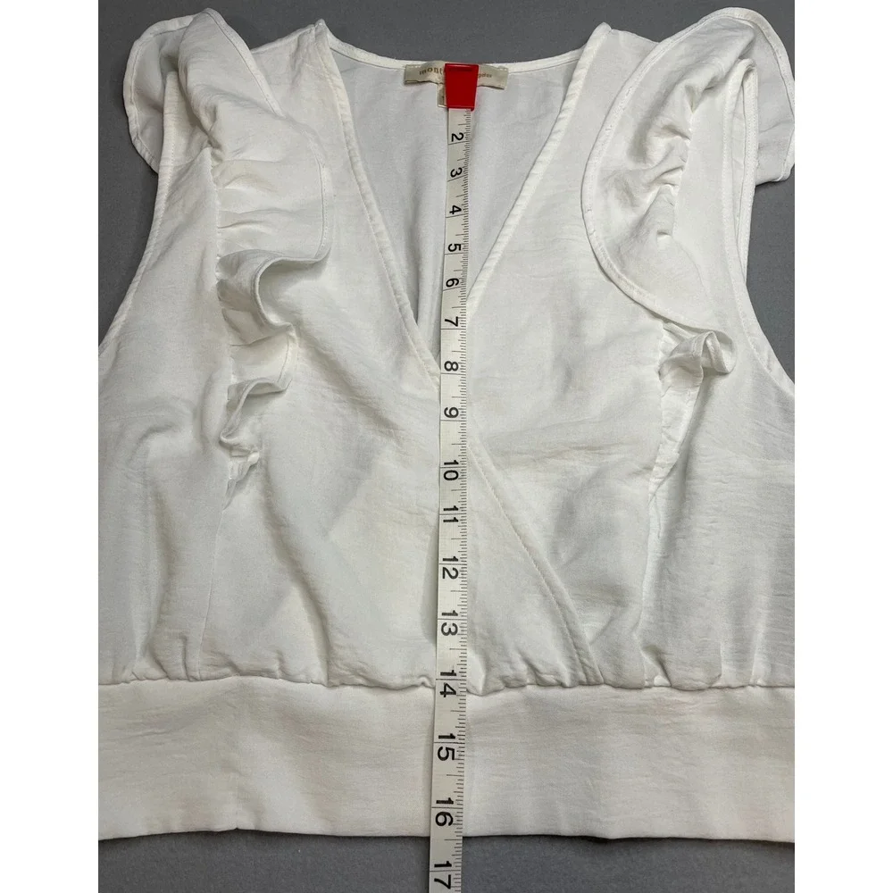 Monteau Los Angeles White Ruffle Wrap Top Sleeveless Smocked Back Womens M - Picture 5 of 9
